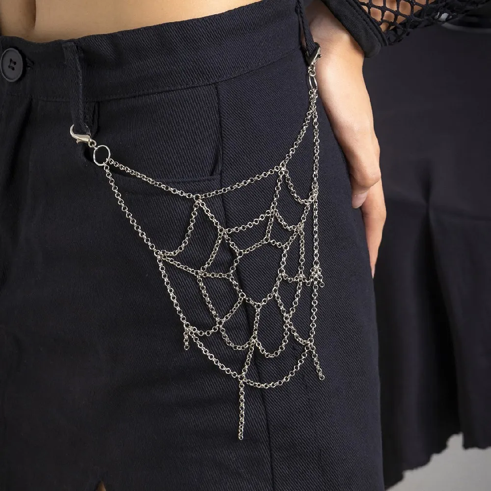 Seite Punk Kette auf der Jeans Hosen für Frauen Unisex Egirl eBoy Persönlichkeit Spinnennetz Schlüsselanhänger Harajuku Goth Ästhetischer Schmuck Image