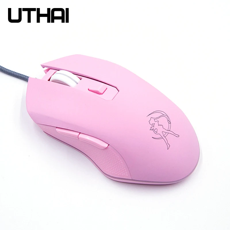 UTHAI DB49 Kabelgebundene leuchtende rosa Maus 1600 (dpi) Computerzubehör periphere süße Gaming-Maus für Mädchen und Mädchen Image
