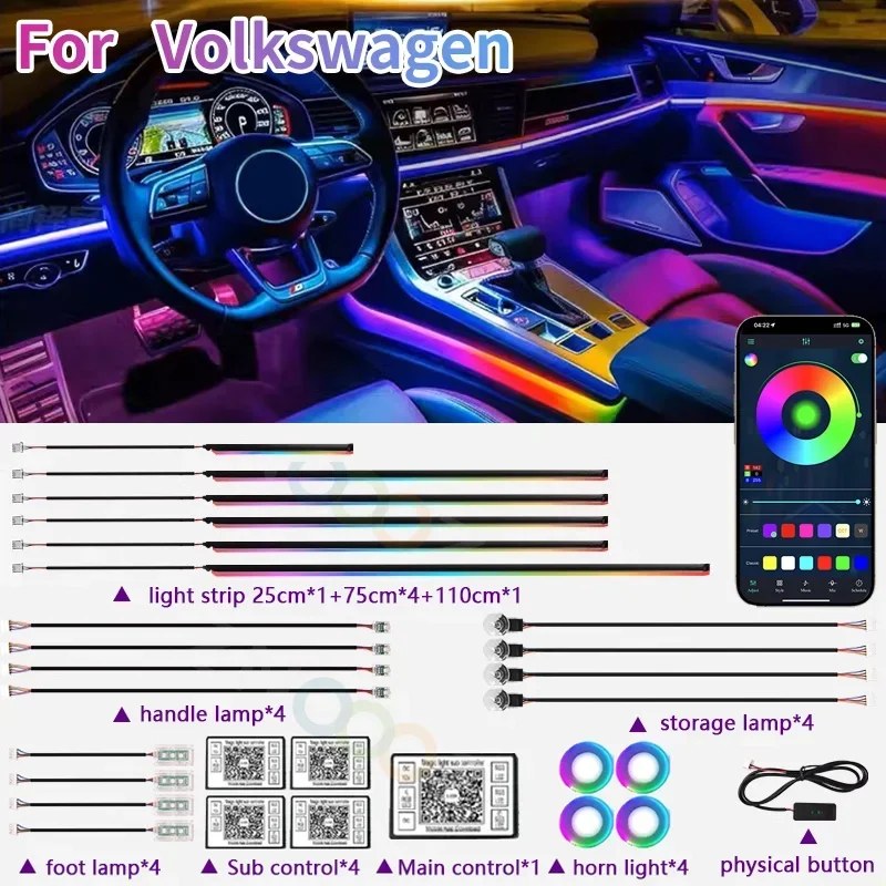 RGB 22in1 Auto Innen Acryl Auto Umgebungs Lichter Für Volkswagen Golf 6 7 5 4 3 2 8 MK4 MK6 MK7 MK5 MK3 MK2 MK8 Auto Zubehör Image