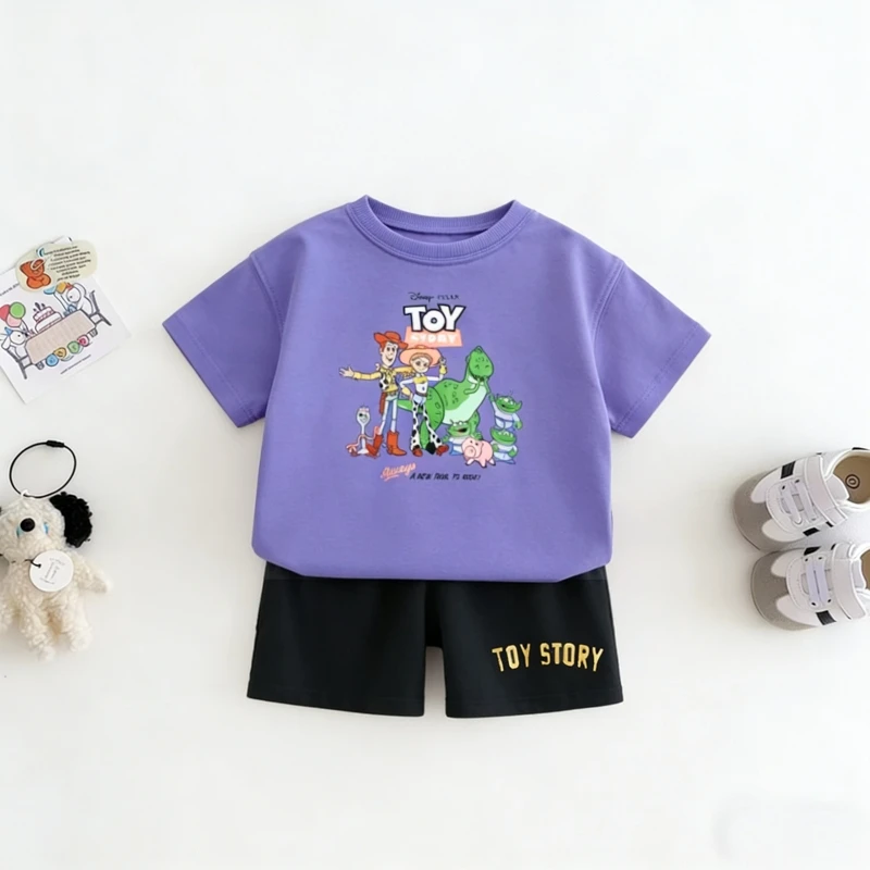 Toy Story bedruckte T-Shirts, Outfits für Kinder, Kleidung, Sommerkostüm, einfache, lässige Kinder-Heimkleidung, kurzärmeliger Anzug, NEU Image