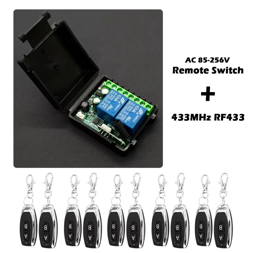 DC 6-30 V AC 85-250 V 433 MHz RF Drahtlose Fernbedienung Schalter 2 Kanäle Relais Empfänger Steuerung Garage Tür Motor Vorhang Licht Image