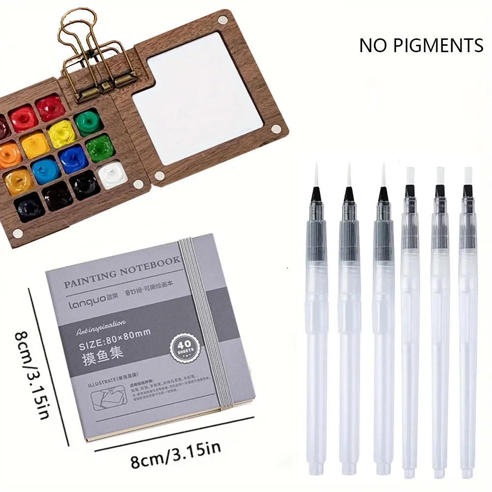 Aquarell-Farbpalette, Box mit mehreren Fächern, hölzernes Skizzenbuch, Palette, Mischbrett, Tasche, Reisen, Malen, Kunstbedarf Image
