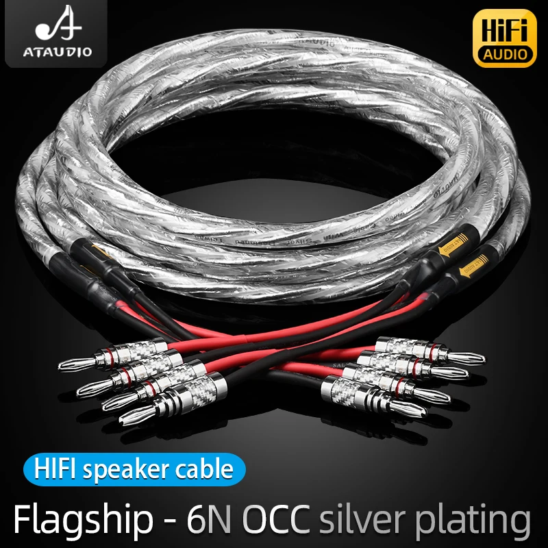 6N OCC versilbertes HiFi-Lautsprecherkabel HI-FI High-End-Verstärker Lautsprecherkabel Bananenspaten-Stecker Drahtleitung Image
