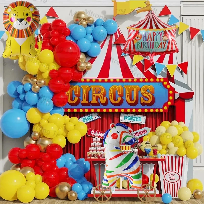 135Pcs Karneval Zirkus Bogen Girlande Kit Ballon Macaron Latex Luft Globos Zebra Löwe Kinder Geburtstag Party Dekoration Luft globos Image