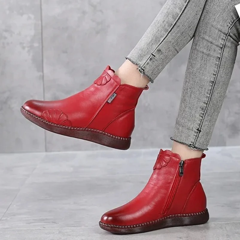 2025 Hohe Qualität Volle Rindsleder Volle Wolle Stiefel Warme Schuhe Frau Winter Schnee Stiefel Flache Komfort Leder Stiefel für Frauen Schuhe