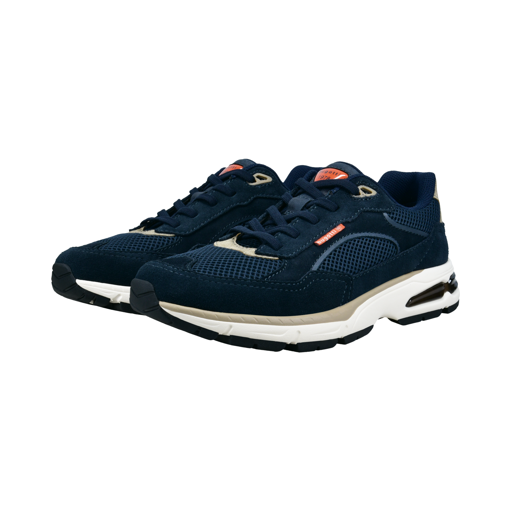 Sneaker BUGATTI, Herren, Gr. 44, dunkelblau, Leder, Textil, Schuhe Sneaker, Freizeitschuh, Halbschuh, Slipper mit Kontrast-Details