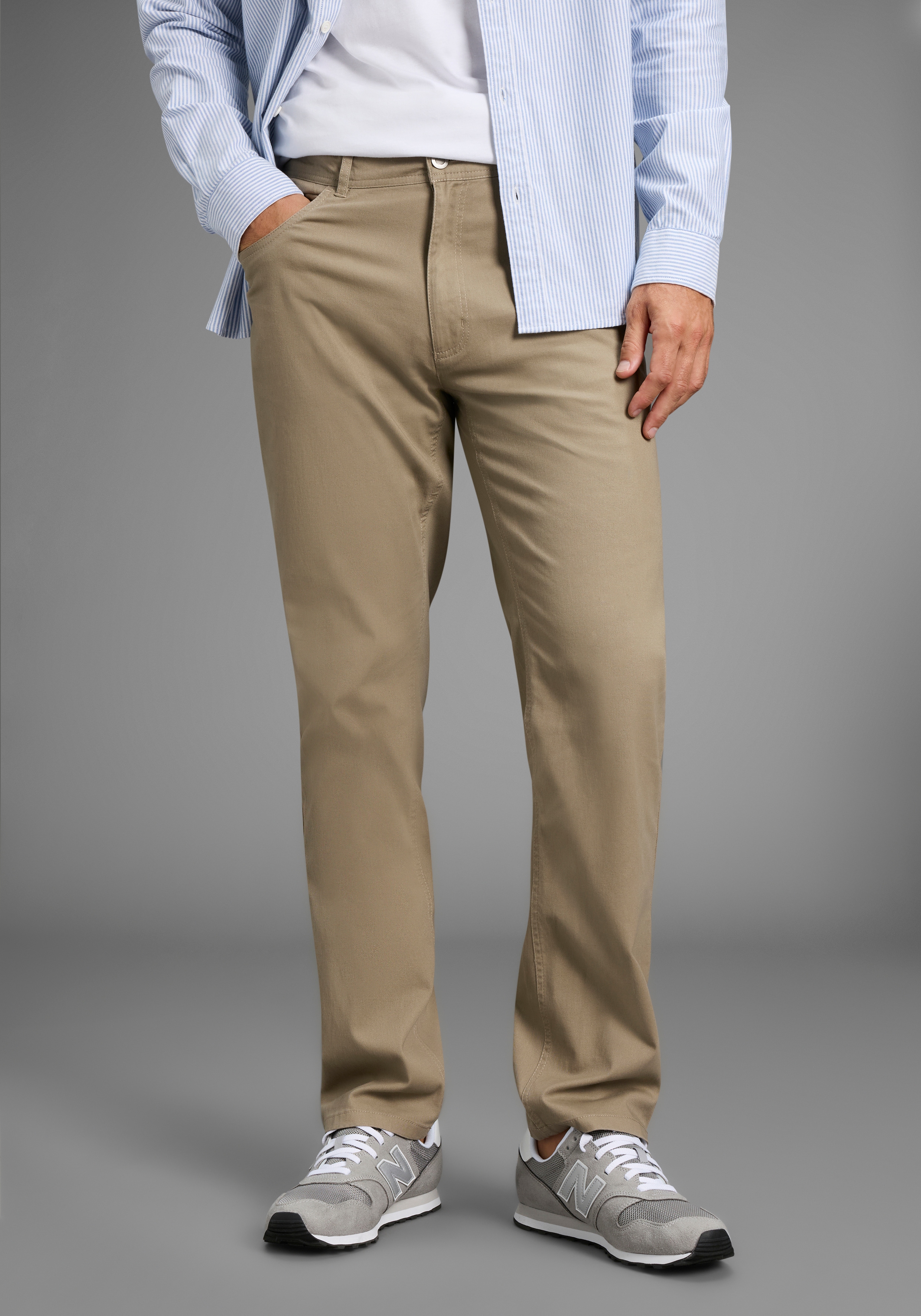 5-Pocket-Hose MAN'S WORLD, Herren, Gr. 28, N + U Gr, beige, Web, Obermaterial: 98% Baumwolle, 2% Elasthan, unifarben, regular fit lang, Hosen 5-Pocket-Hose