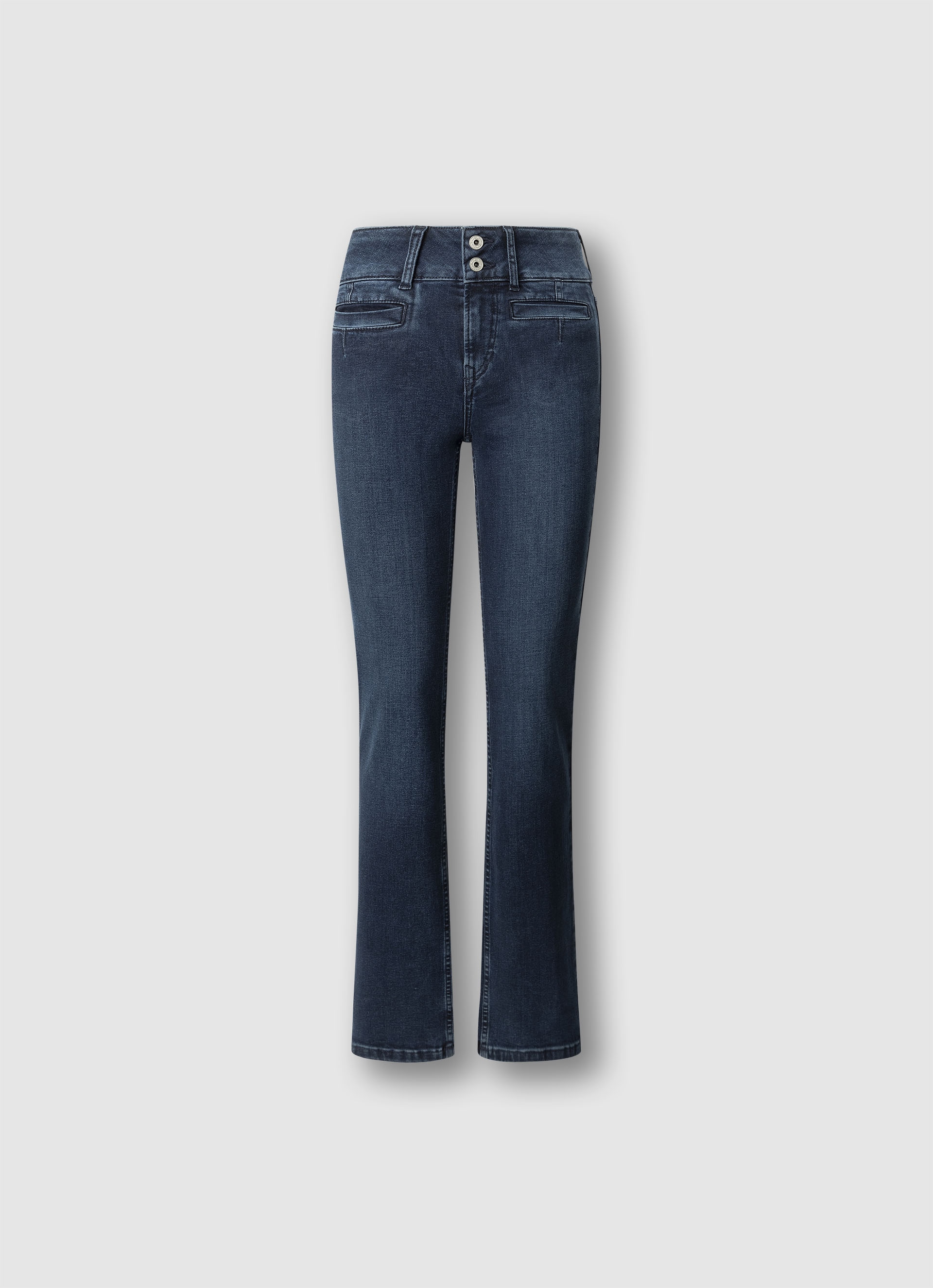 Straight-Jeans PEPE JEANS "CONTOUR BERYL", Damen, Gr. 32, Länge 32, mid blau denim 7fb, Denim/Jeans, Obermaterial: 84% Baumwolle, 15% Polyester, 1% Elasthan, straight fit lang, Jeans Straight-Jeans, mit doppeltem Knopfverschluss, Mid Waist