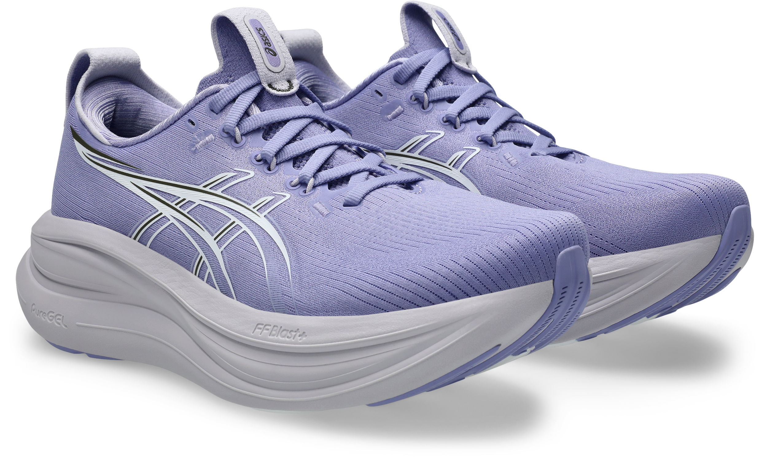 Laufschuh ASICS "GEL-NIMBUS 28", Damen, Gr. 40,5, blaubell, weiß, Synthetik, Schuhe Laufschuh