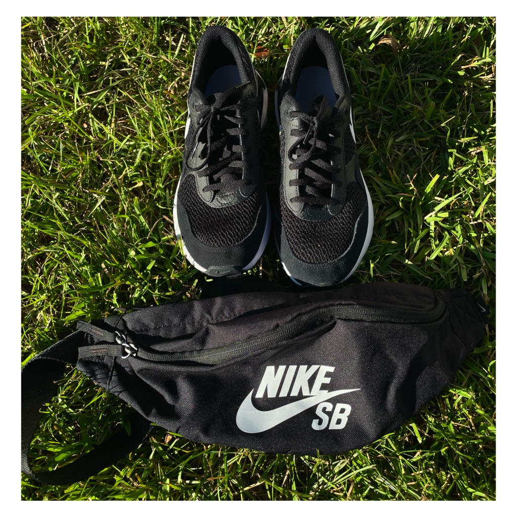Nike Shoes | Boys Nike Airmax Black Sneakers With Nike Waist Bag | Color: Black/White | Size: 7b