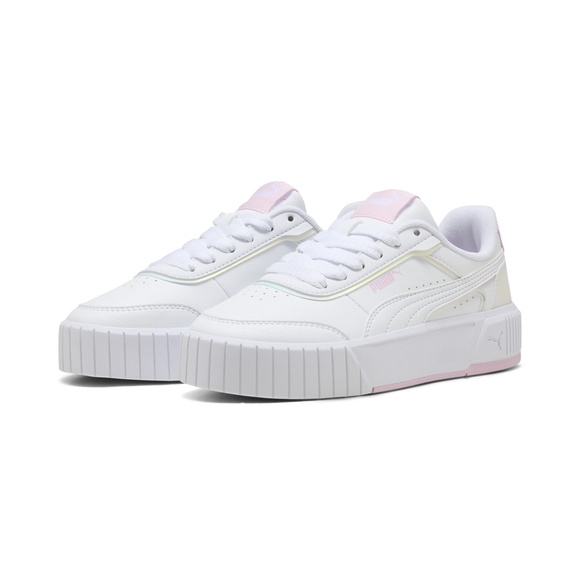 Sneaker PUMA "Carina Mia Holo 2.0 Sneakers Mädchen", Damen, Gr. 37,5, weiß pearl pink, Obermaterial: Textil, Synthetik; Futter: Textil; Innensohle: Textil; Laufsohle: Gummi, Schuhe Sneaker