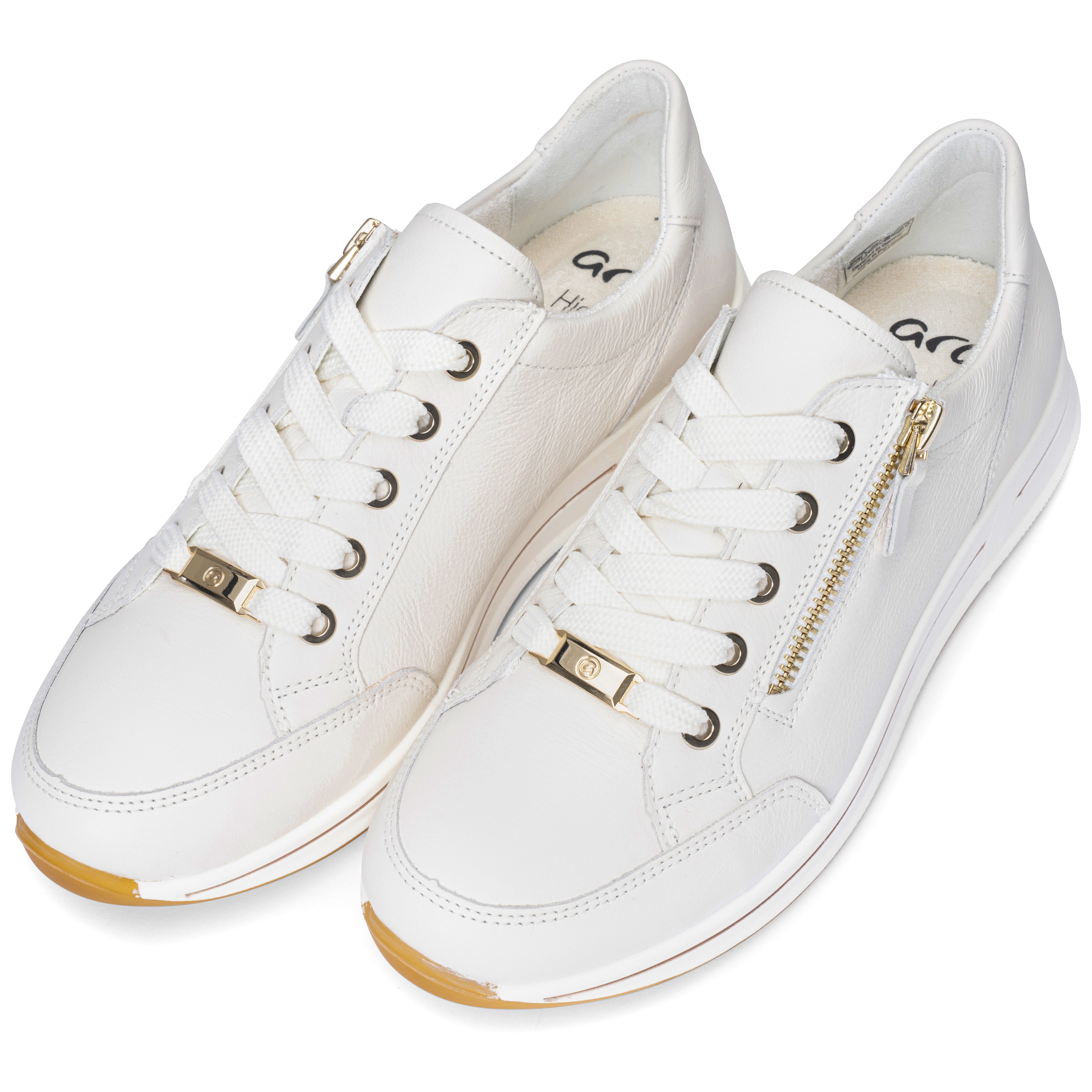 Sneaker ARA "OSAKA", Damen, Gr. 6,5, creme, Glattleder, unifarben, Schuhe Sneaker, Freizeitschuh, Halbschuh, Schnürschuh mit Reißverschluss, H-Weite