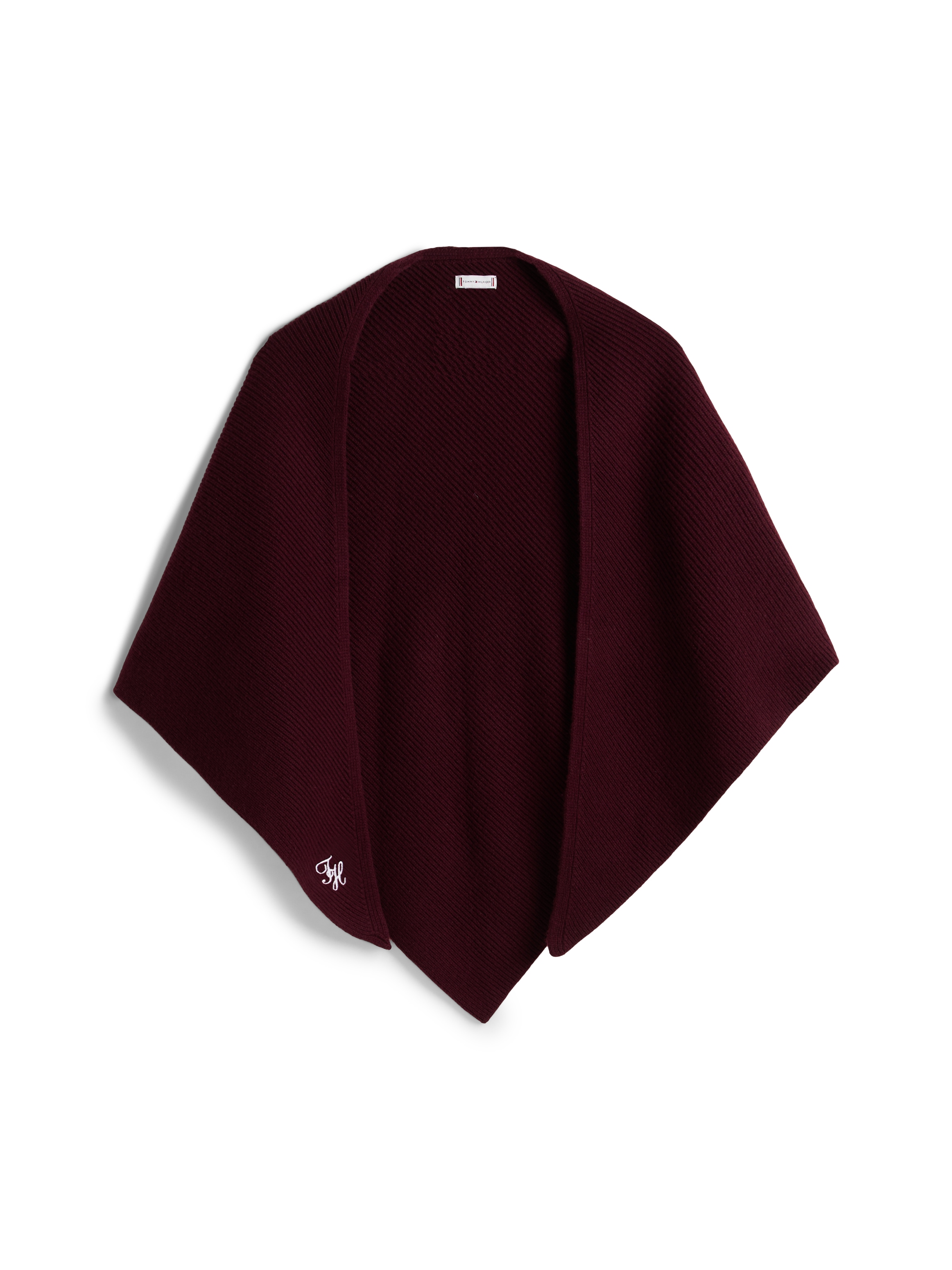 Dreieckstuch TOMMY HILFIGER "TOMMY SCRIPT CASH", Damen, marzemino, Strick, Wollmischung, Modetücher, aus Kaschmirmix mit Logo-Stickerei, Maße 150 x 110 cm