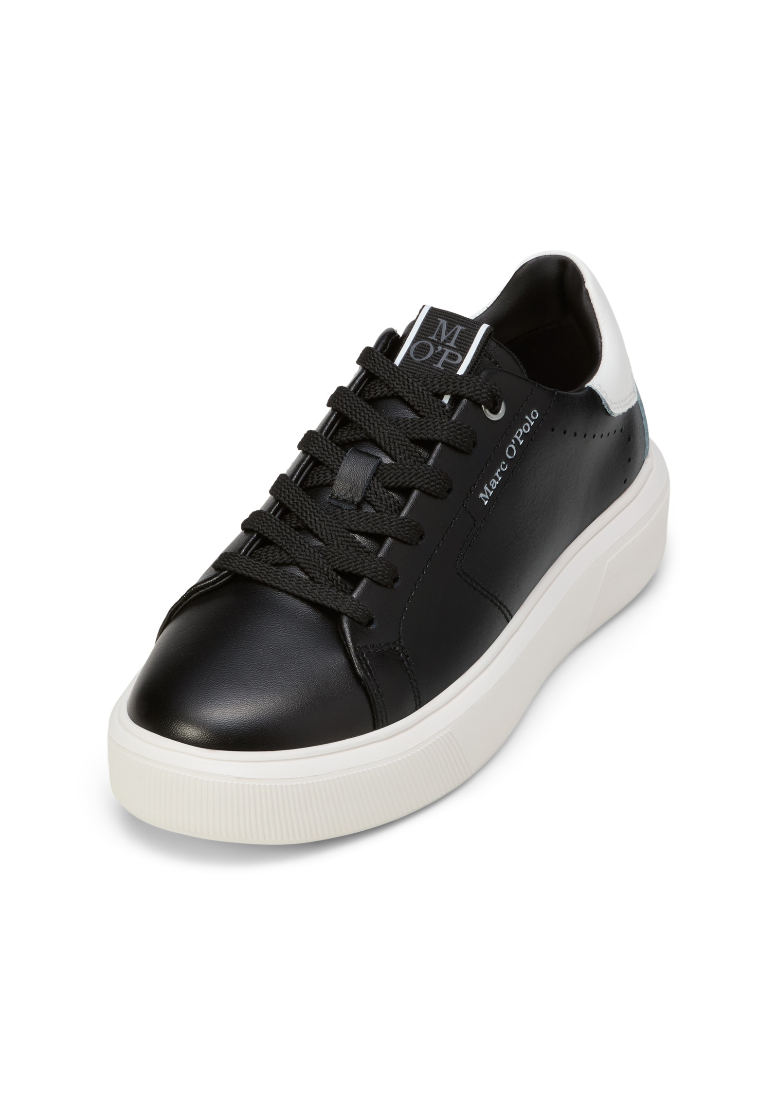 Sneaker MARC O'POLO "aus edlem Rindleder", Damen, Gr. 37, schwarz, sanftes weiß, Obermaterial: 100% Leder, unifarben, Schuhe Sneaker