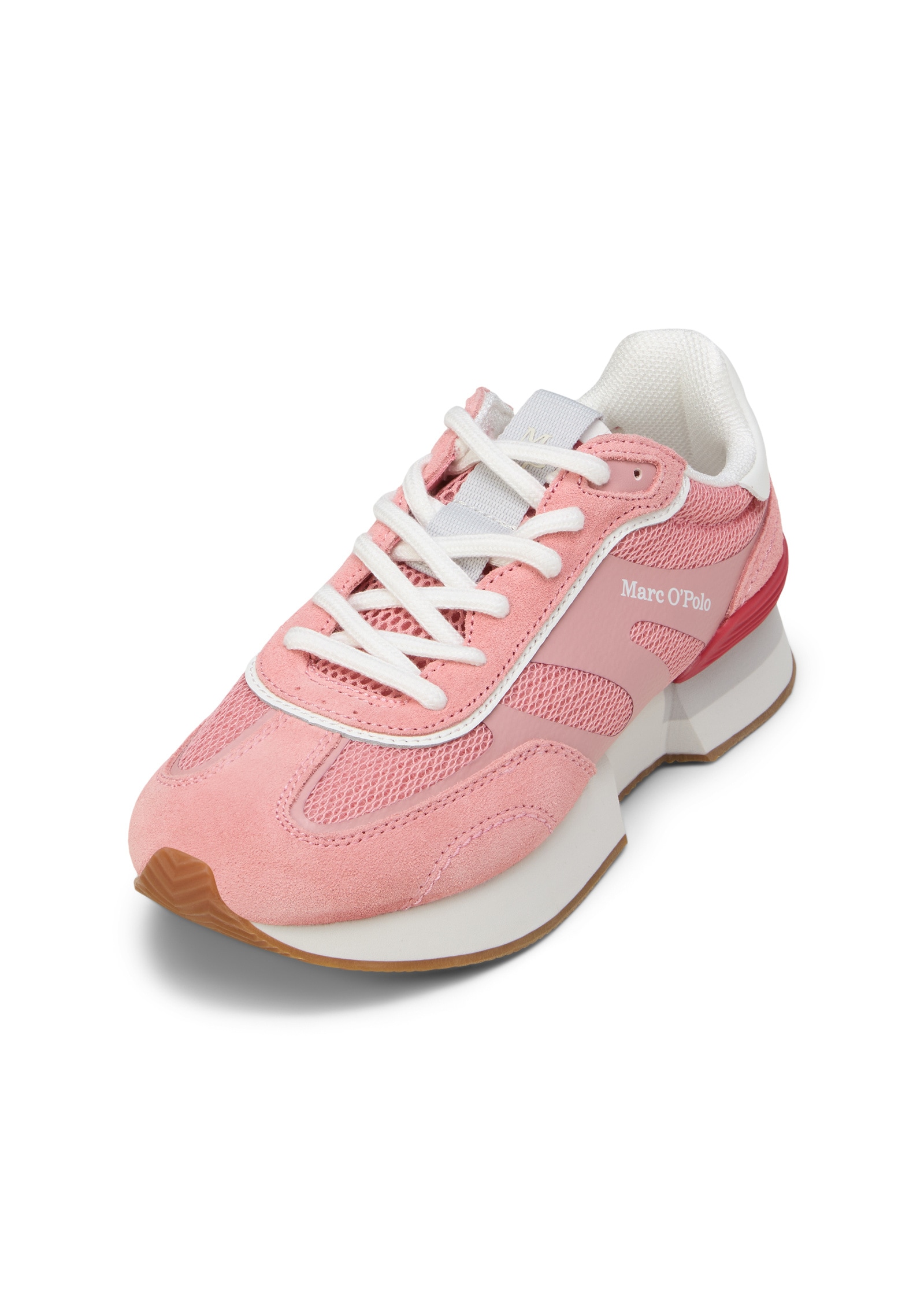 Sneaker MARC O'POLO "aus Veloursleder und Mesh", Damen, Gr. 39, natural rose, weiß, Obermaterial: 80% Leder (Rind), 20% Polyester, unifarben, Schuhe Sneaker