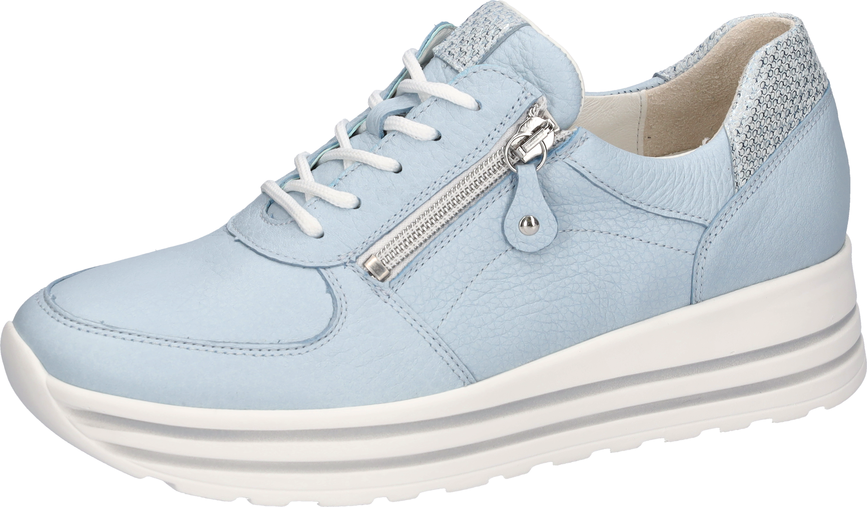 Plateausneaker WALDLÄUFER "H-LANA", Damen, Gr. 7 (40,5), hellblau, Nappaleder, Veloursleder, Schuhe Plateausneaker, Komfortschuh, Halbschuh, Bequemschuh in Komfortweite H (= sehr weit)