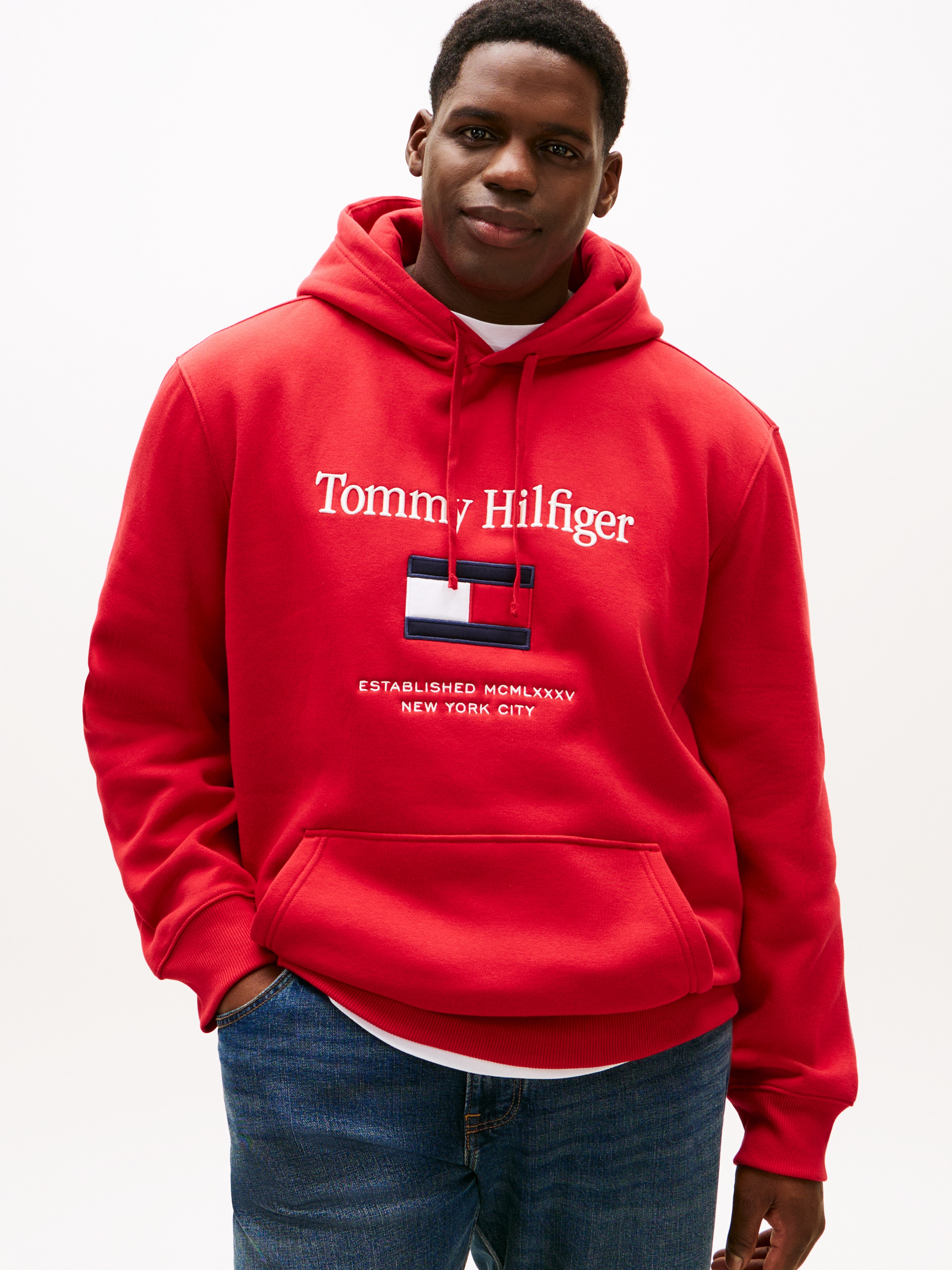 Hoodie "BT-TOMMY EMBRO FLAG", Herren, Gr. XXL, medium rot, Sweatware, Obermaterial: 64% Baumwolle, 36% Polyester, TOMMY HILFIGER BIG & TALL, regular fit normal, Rippbündchen, Sweatshirts Hoodie, Große Größen