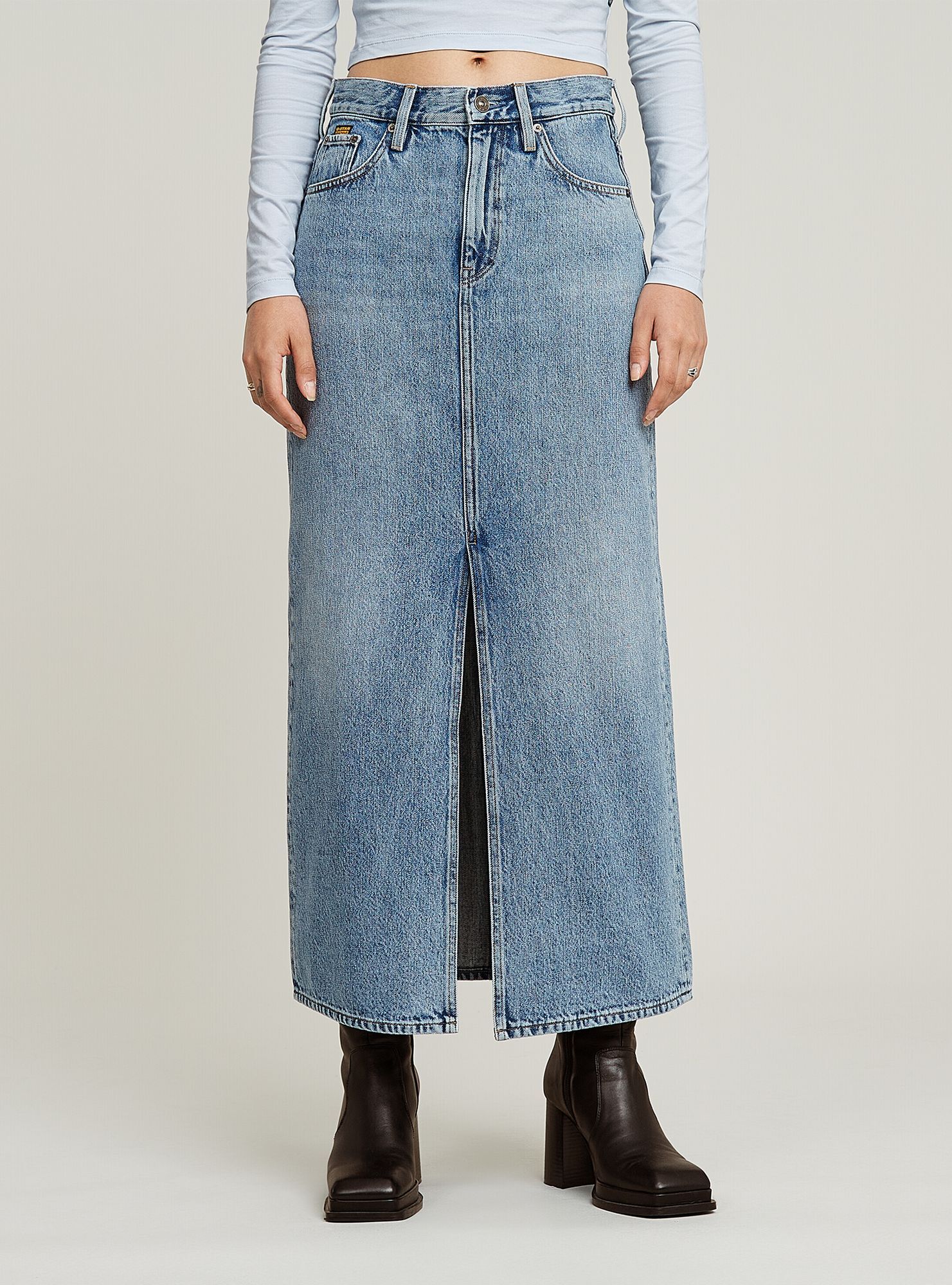 Jeanskleid G-STAR "Viktoria Long Rock", Damen, Gr. 30, Normalgrößen, faded blau torrent, Obermaterial: 30% Baumwolle, 20% Baumwolle, Kleider