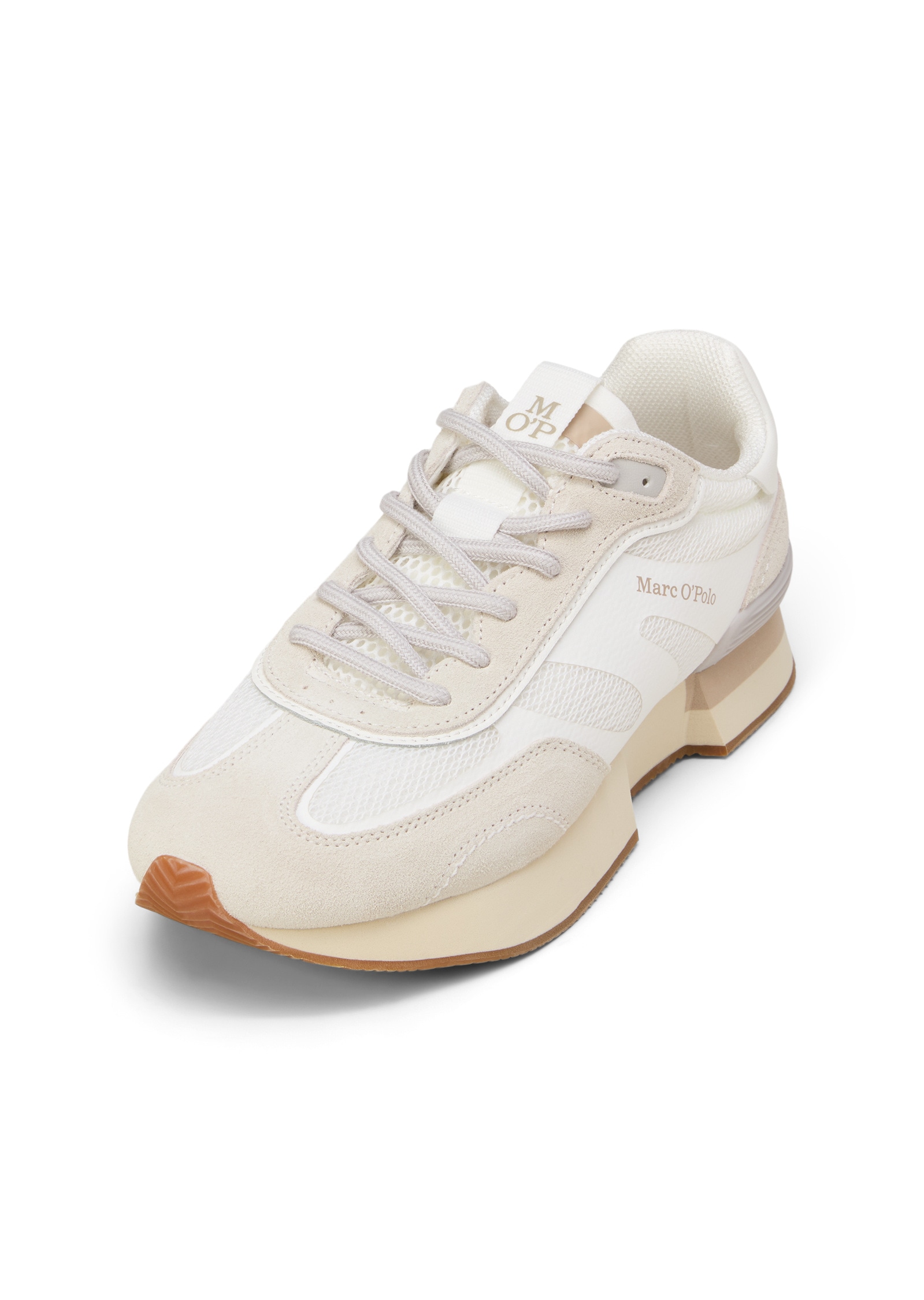 Sneaker MARC O'POLO "aus Veloursleder und Mesh", Damen, Gr. 36, sanftes weiß, light grau, Obermaterial: 80% Leder (Rind), 20% Polyester, unifarben, Schuhe Sneaker