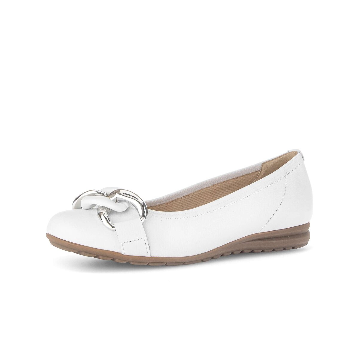 Ballerina GABOR "Sportliche Ballerina Glattleder", Damen, Gr. 38,5, weiß, Schuhe Ballerina