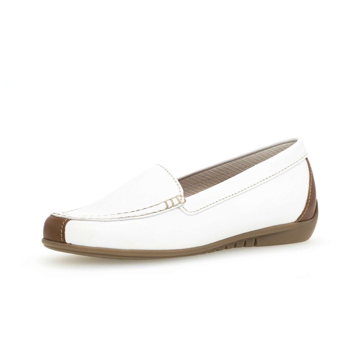 Mokassin GABOR "Mokassin Materialmix Leder", Damen, Gr. 38, weiß, Schuhe Mokassin