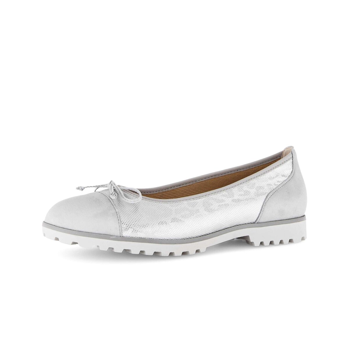Ballerina GABOR "Sportliche Ballerina Materialmix Leder", Damen, Gr. 37, silber, Schuhe Ballerina
