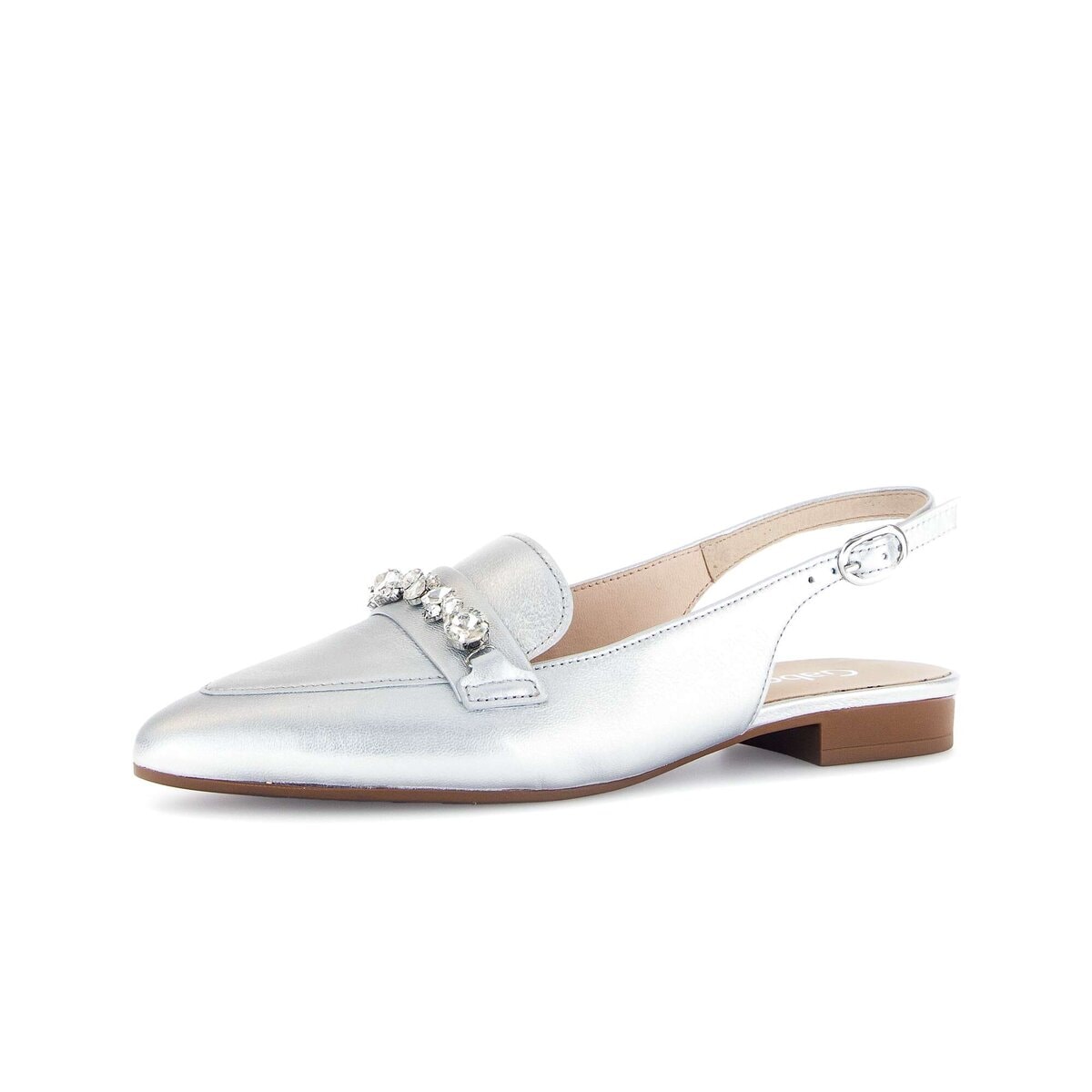 Slingpumps GABOR "Slingpumps Effektleder", Damen, Gr. 38, silber, Schuhe Slingpumps