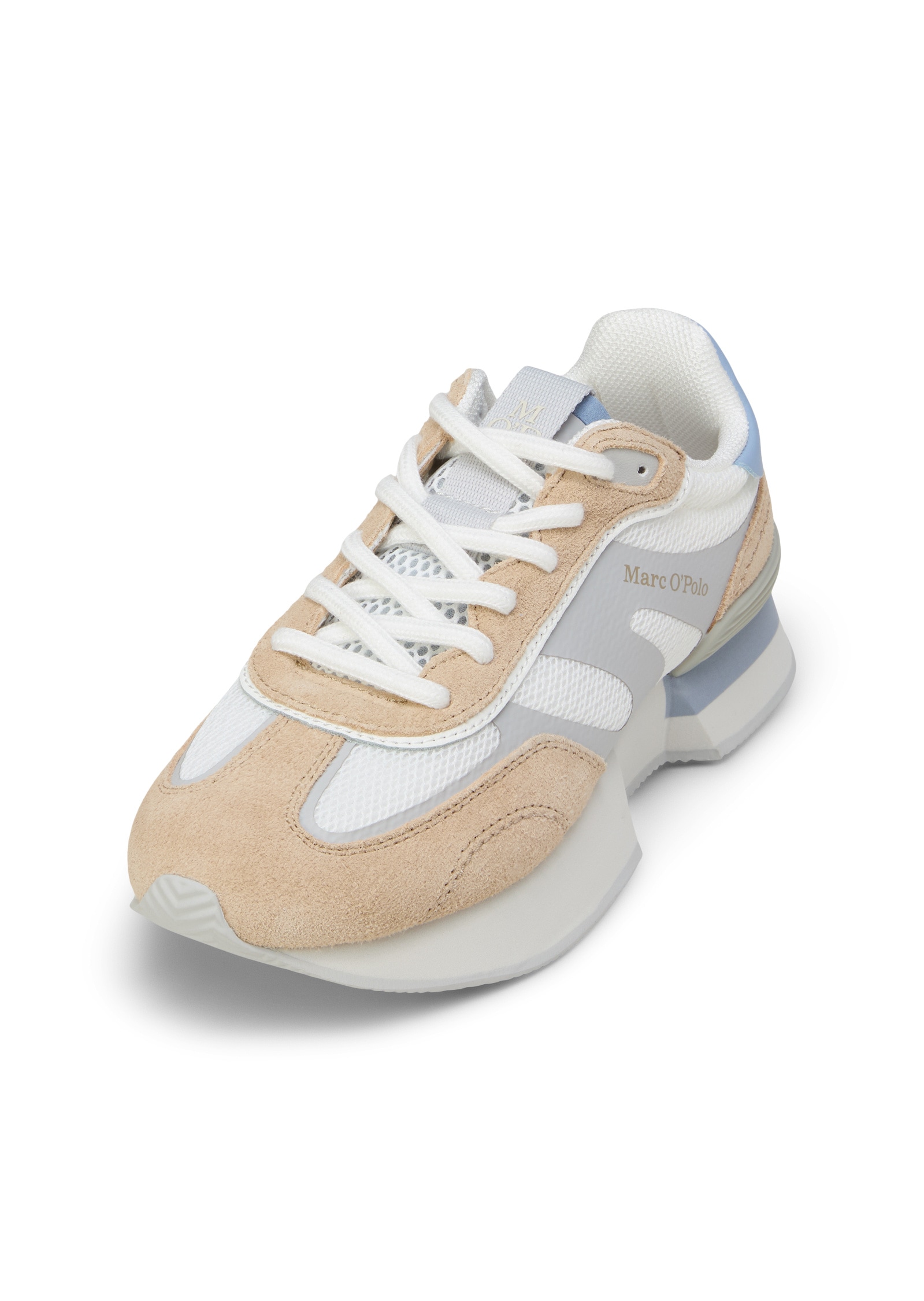 Sneaker MARC O'POLO "aus Veloursleder und Mesh", Damen, Gr. 42, fine sand, schwarz sea, Obermaterial: 80% Leder (Rind), 20% Polyester, unifarben, Schuhe Sneaker