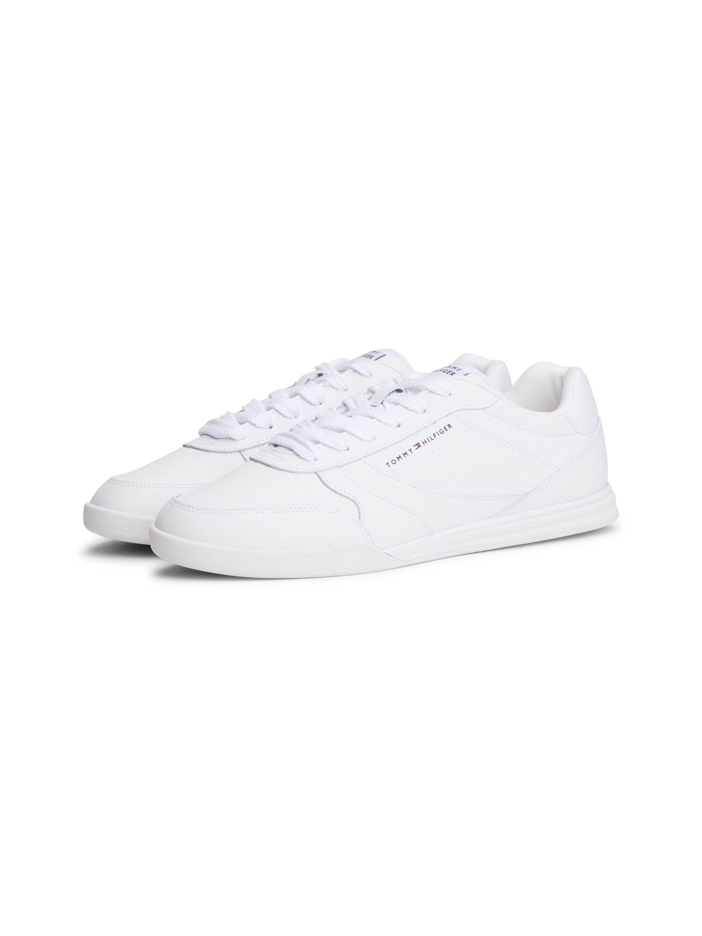 Sneaker TOMMY HILFIGER "LOPRO CUP LEATHER", Herren, Gr. 45, weiß, Leder, Lederimitat, Schuhe Sneaker, Freizeitschuh, Halbschuh, Schnürschuh mit effektvollen Ziernähten