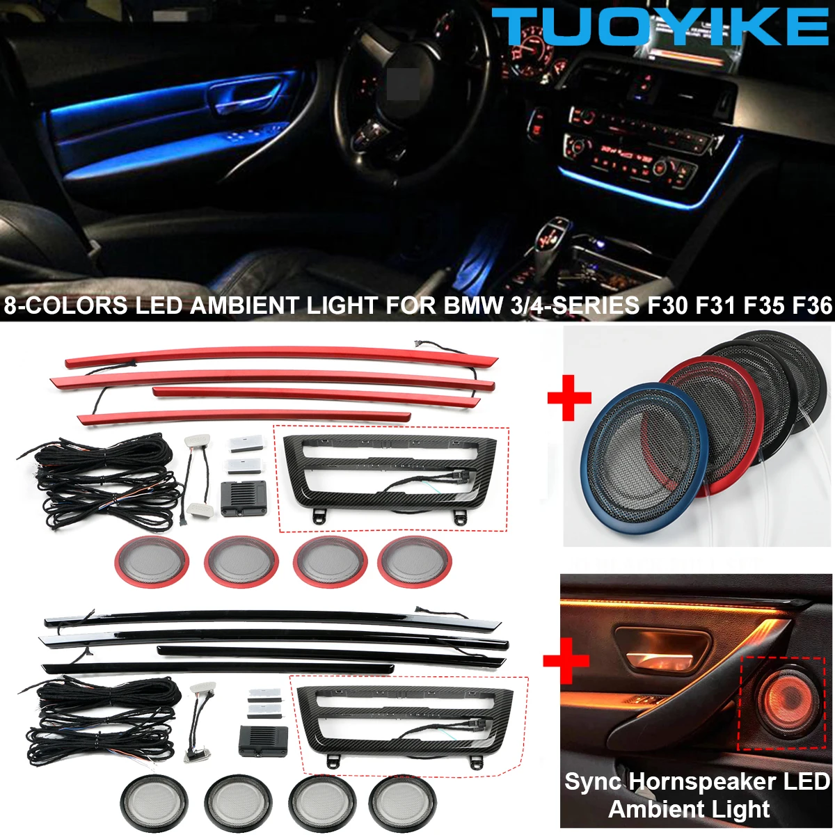 8-Farben-Radio-Konsolen-Armaturenbrett, AC-Panel, 4 Türen, LED-Umgebungslicht, Hornlautsprecher-Atmosphäre für BMW 3/4-Serie F30 F31 F36 M3 M4 Image