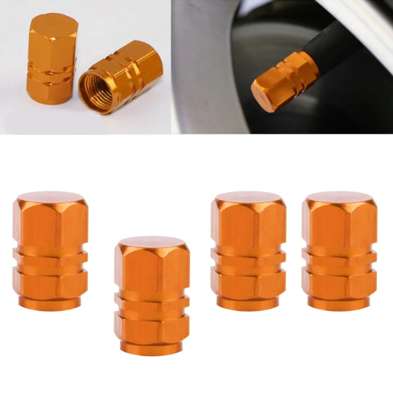 4 pezzi tappi valvole pneumatici per auto in metallo tappi stelo valvola cerchione ruota automatica porta aria auto coperture antipolvere decorazione arancione accessori auto