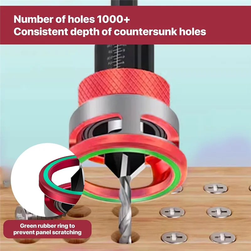 A74E-Für Holzbearbeitung Präzisionsbohrer 6-teiliges Senker-Set mit Tiefenanschlag zum Senken Image