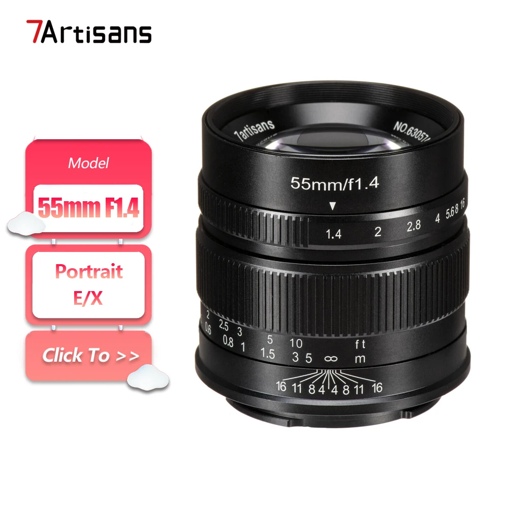 7artisans APS-C 55mm F1.4 Große Blendenöffnung Manueller Fokus Spiegellose Kameraobjektiv für Porträtfotografie mit Sony E Fujifilm XF Image