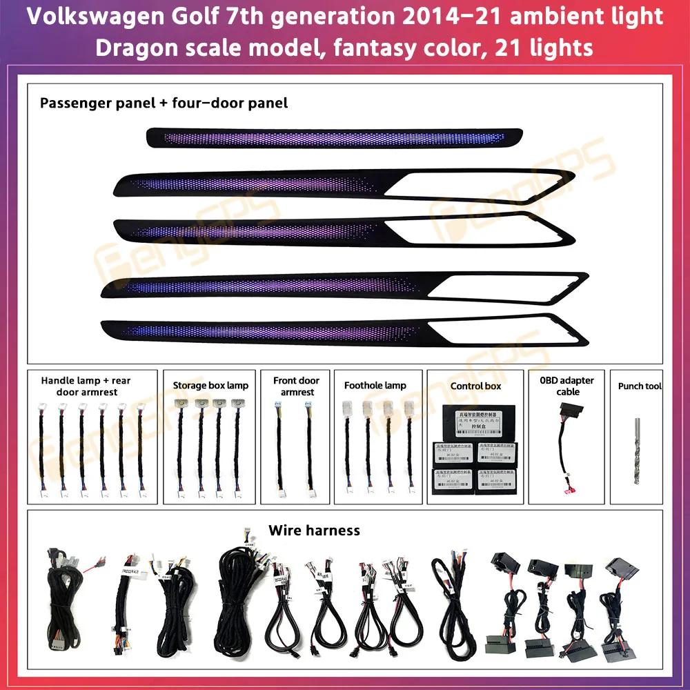 Umgebungslichter für Volkswagen Golf 7 2014–2021, Atmosphärenlicht, Original 1:1, Form, 21 Lichter, Fantasy-Farbe, APP-Steuerung Image