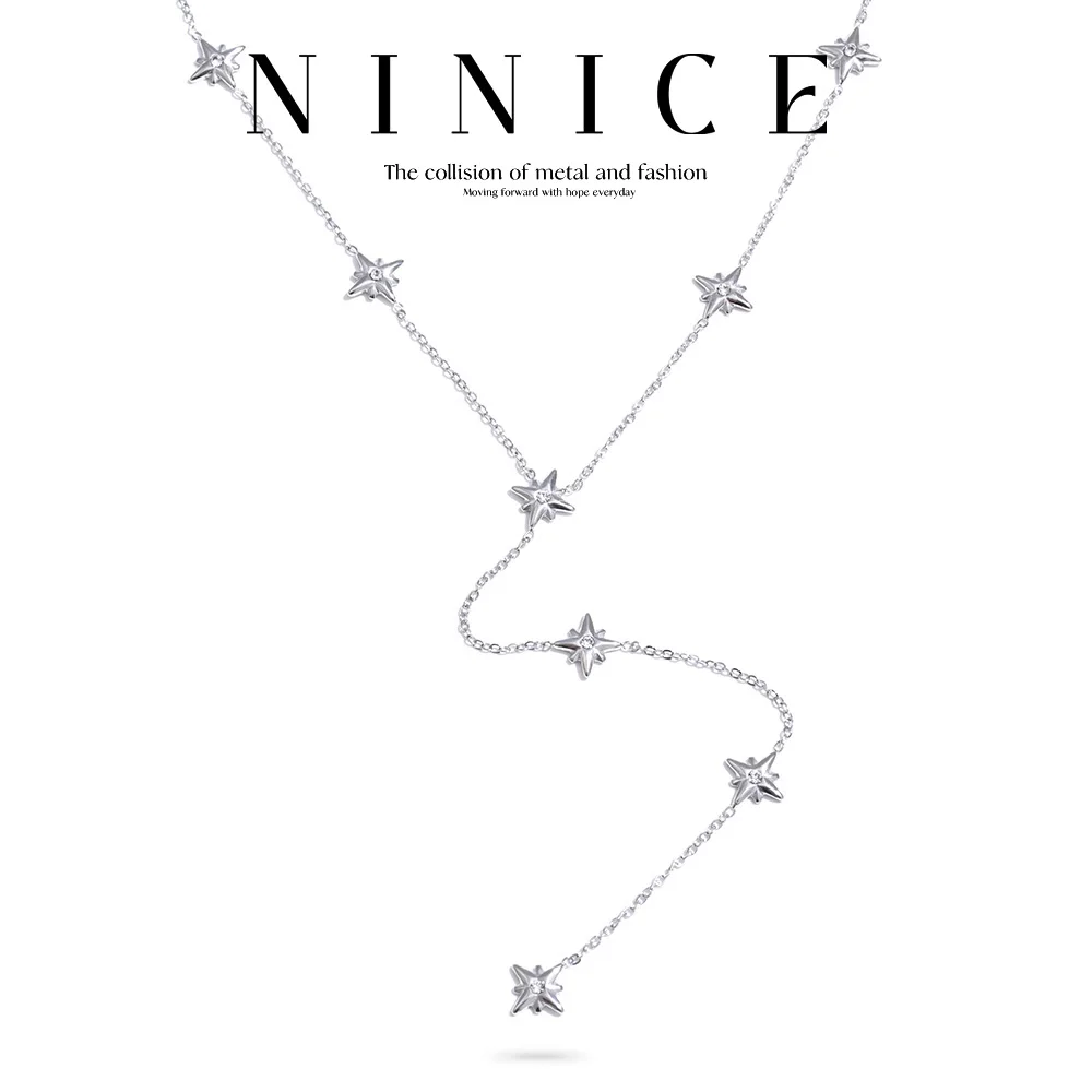 NiNice Edelstahl-Halskette mit achteckigem Stern, Y-förmiges Kettendesign, trendiges, modisches Geschenk, neuer Großhandel Image