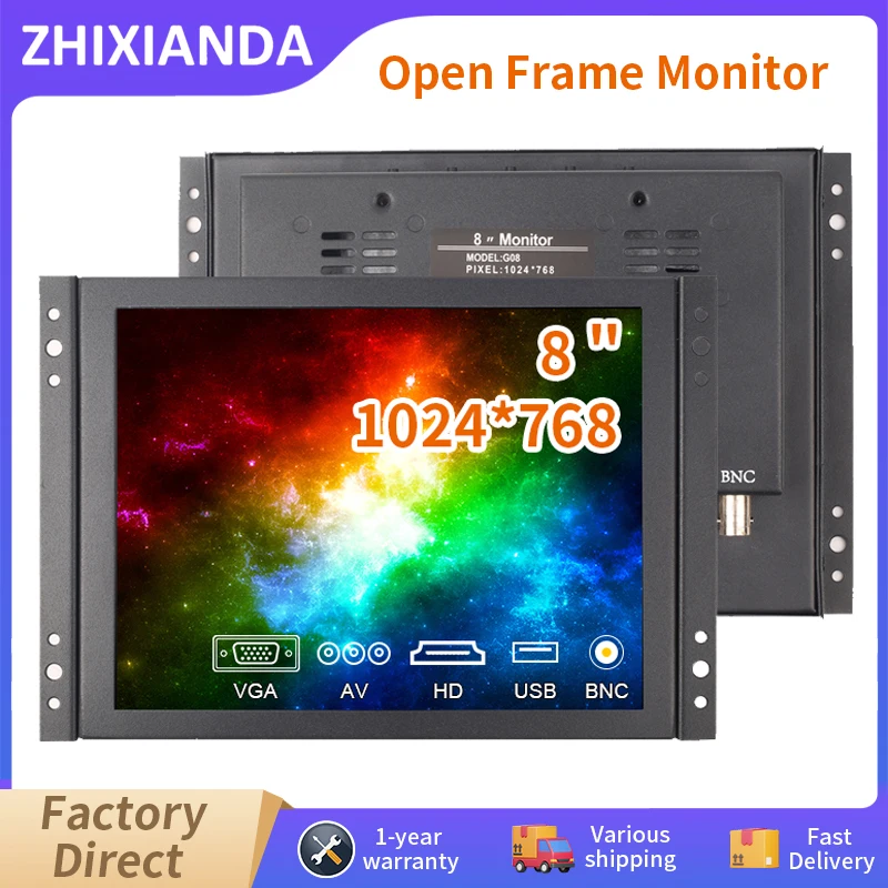 Zhixianda Kleiner 8 Zoll 4:3 1024 x 768 HDMI TFT LCD HD Industriequalität Resistiver kapazitiver Touchscreen-Monitor mit offenem Rahmen Image