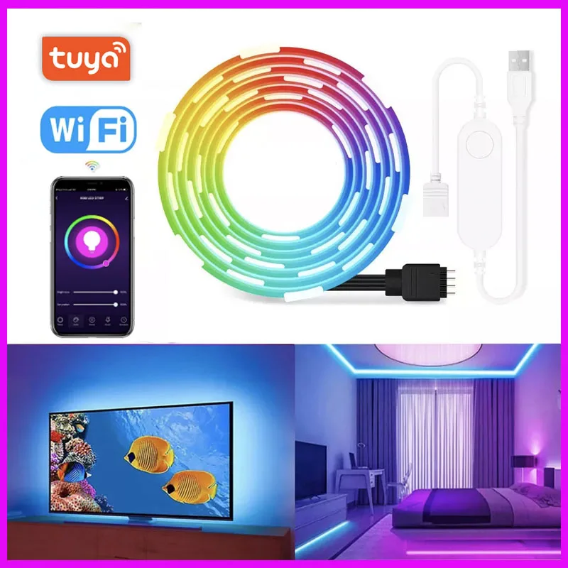 WiFi USB RGB TV LED Strip Light 50CM 1M 2M 3M 4M 5M Tuya Smart Life lampada a luce flessibile schermo Desktop TV retroilluminazione nastro a diodi