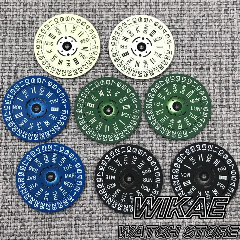 Grün leuchtendes NH36-Uhrwerk für NH36-Uhrwerke, Datumskalender, Schwarz, Grün, Blau, Weiß, Dics, passend für NH36-Kronenwerk mit 3 Uhr Image