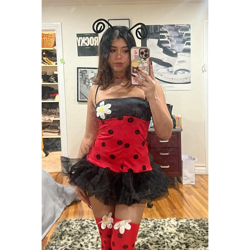 Halloween-Insekten-Kostüme für Damen, niedliche Biene, Marienkäfer-Kleid und Flügel-Stirnband-Set für Weihnachten, Cosplay, Party-Outfits Image