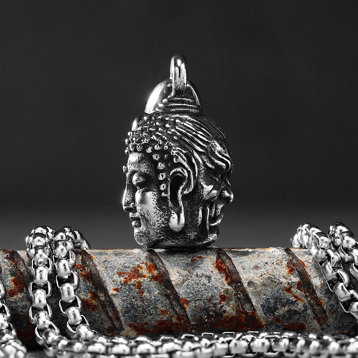 Gut und Böse Buddha Dämon Edelstahl Männer Frauen Halsketten Anhänger Kette Punk Trendy Schmuck Kreativität Geschenk Großhandel Image