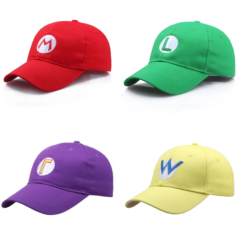 Cappello Super Luigi Bros Cosplay Berretto da baseball regolabile in cotone unisex Lettera di cartone animato Cappello da sole ricamato Berretto a becco d'anatra