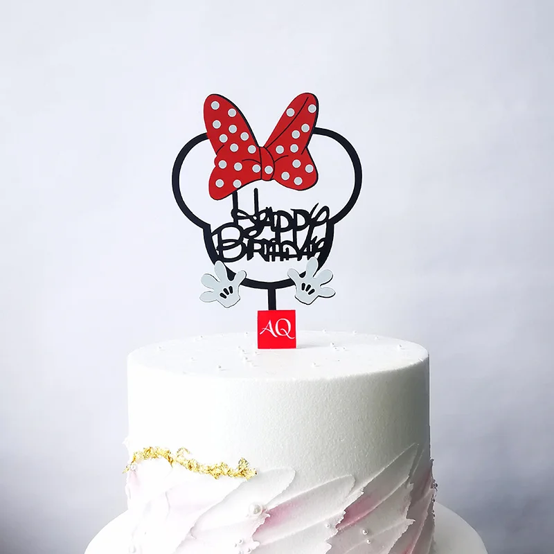 Topper per torta di buon compleanno in cartone animato Topper per cupcake in acrilico con animali carini per bambini Decorazioni per torte per la prima festa di compleanno Baby Shower