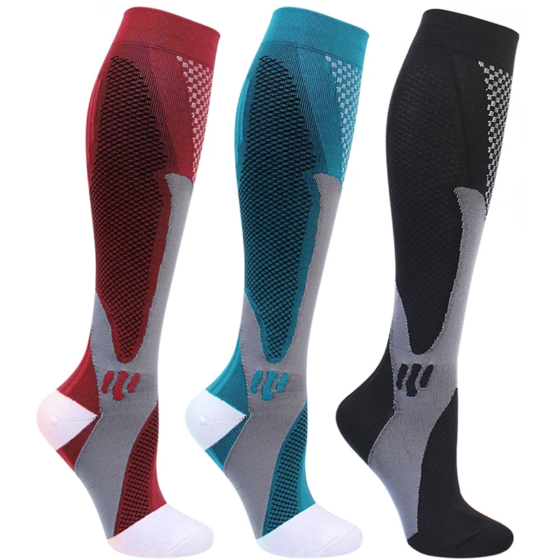 Neue Kompressionssocken 20-30mmhg Hohe Strümpfe Männer Frauen Sportsocken Für Marathon Radfahren Fußball Krampfadern EU35-45 Meias Image