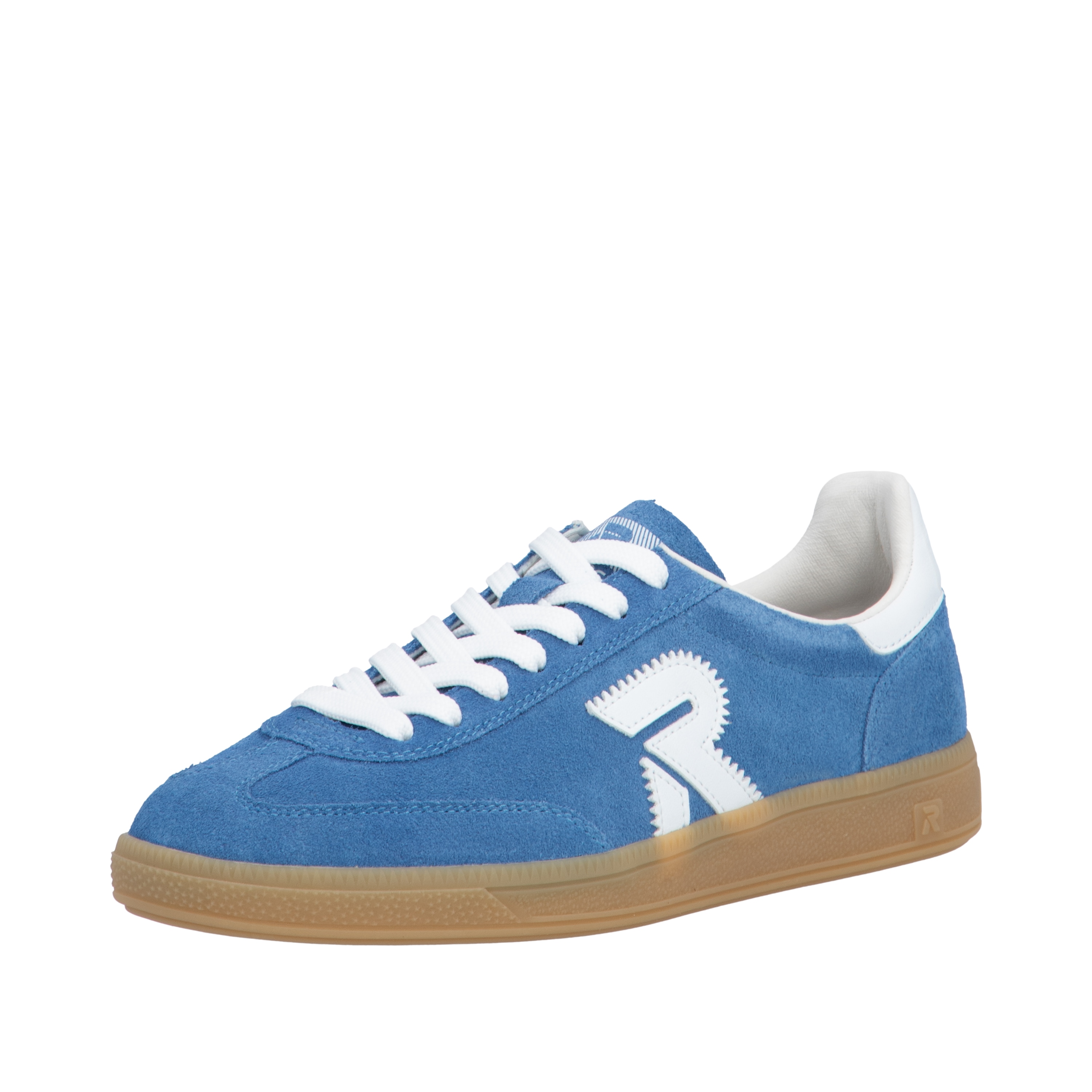 Sneaker RIEKER SPORT "San Diego Swing2GO", Damen, Gr. 36, azur, weiß, Veloursleder, unifarben, Schuhe Sneaker, Retro-Sneaker, Freizeitschuh, Halbschuh mit herausnehmbarem Fußbett