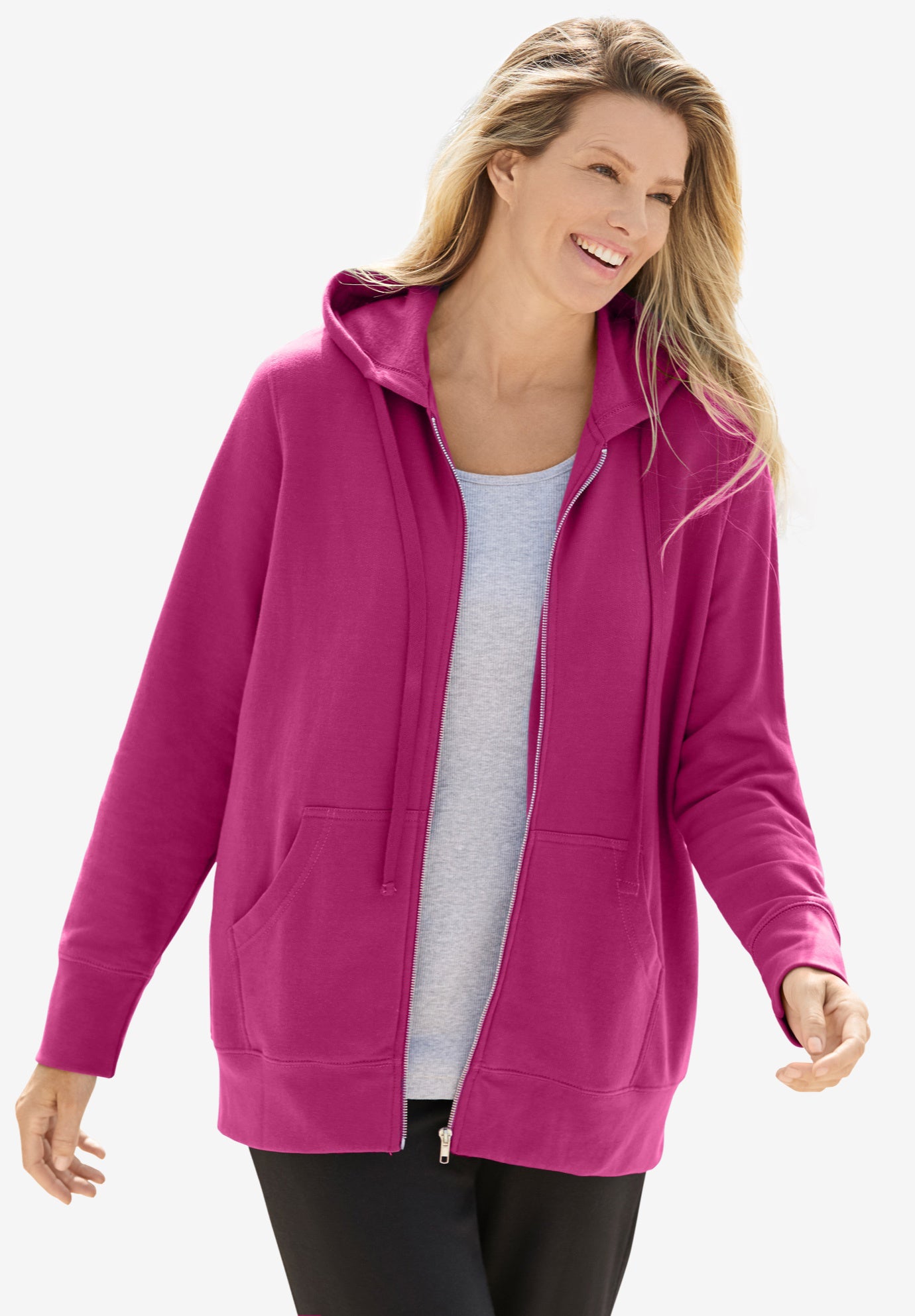 Plus Size Women's Better Fleece Zip-Front Hoodie by Woman Within in Raspberry (Size M)