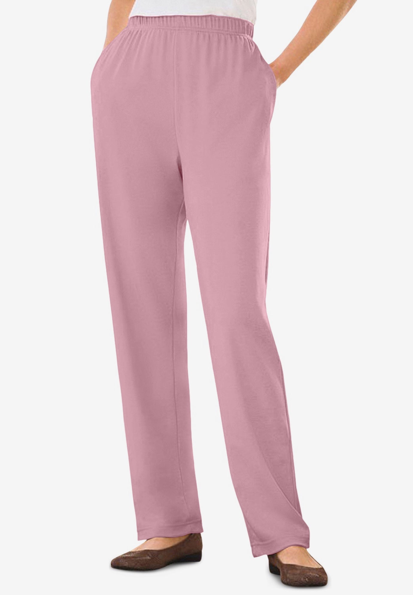 Plus Size Women's 7-Day Knit Straight-Leg Pull-On Pants by Woman Within in Dusty Pink (Size M)