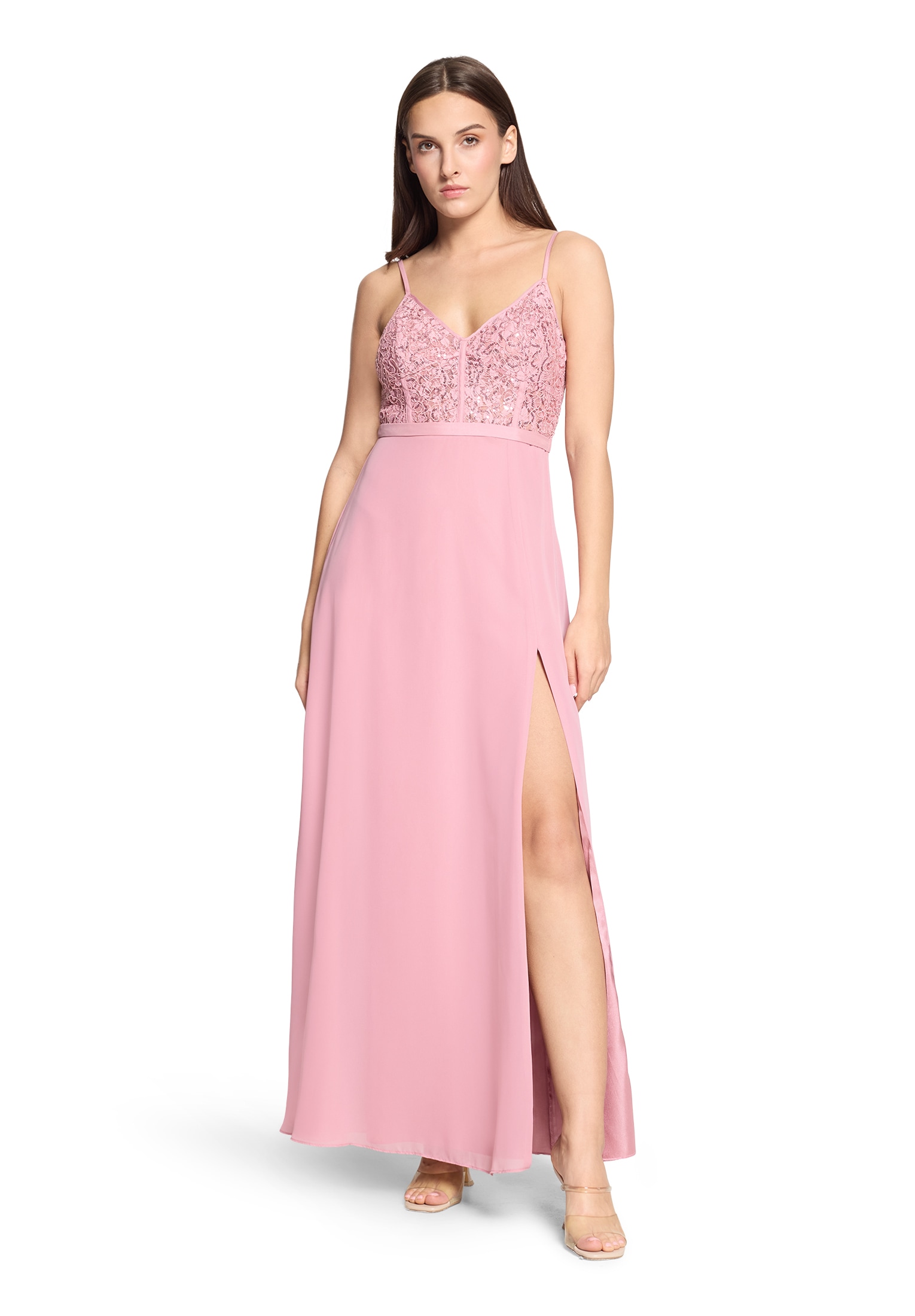 Abendkleid VERA MONT "Damen mit Stickerei", Damen, Gr. 32, Normalgrößen, vintage blossom, Obermaterial: 100% Polyester; Futter: 100% Polyester, festlich, Basic schmal lang, V-Ausschnitt, Kleider Abendkleid