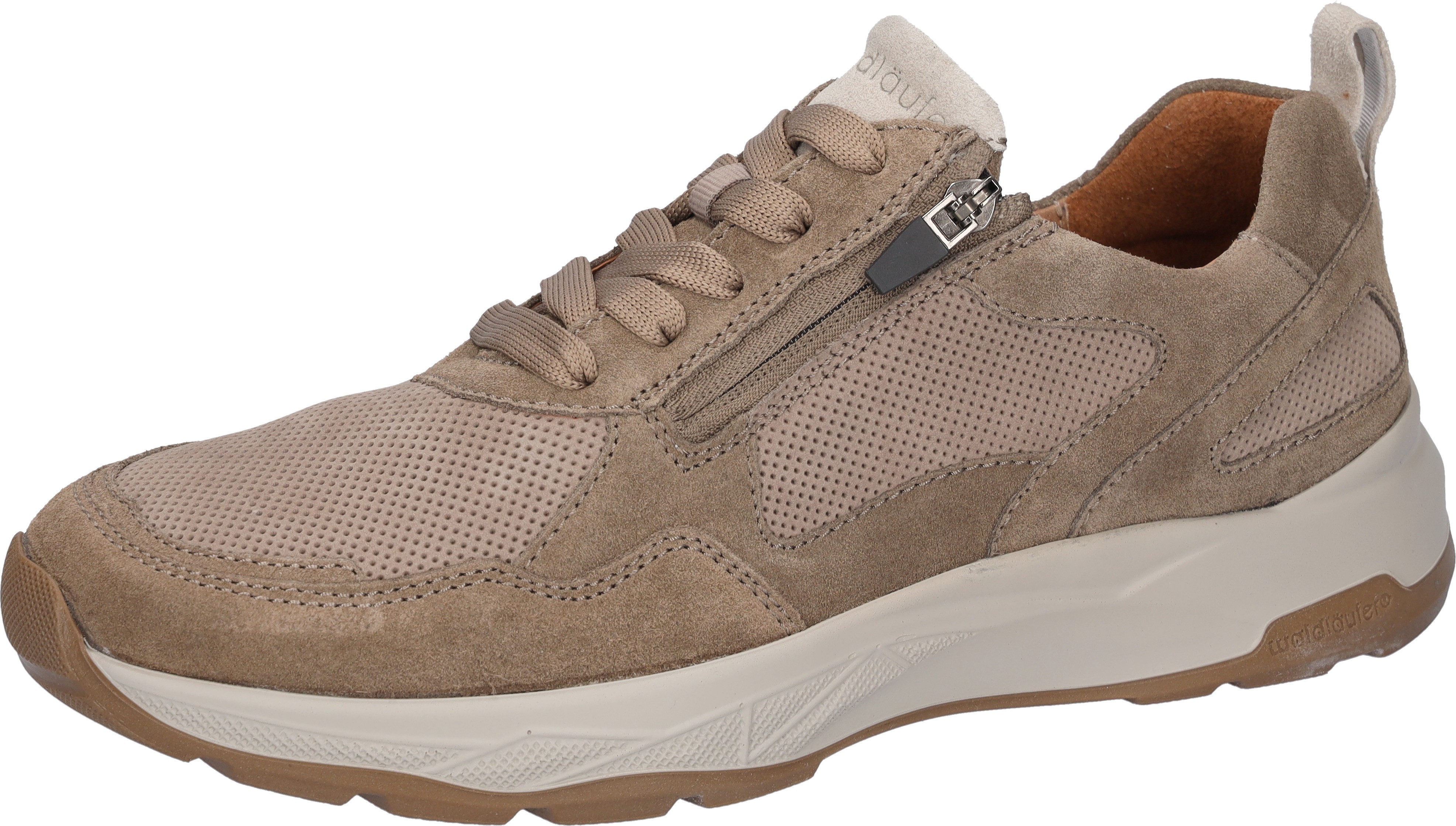Sneaker WALDLÄUFER "H-TOM", Herren, Gr. 9 (43), beige, Nubukleder, Veloursleder, Schuhe Sneaker, Schnürschuh, Komfortschuh in bequemer Schuhweite H (= sehr weit)
