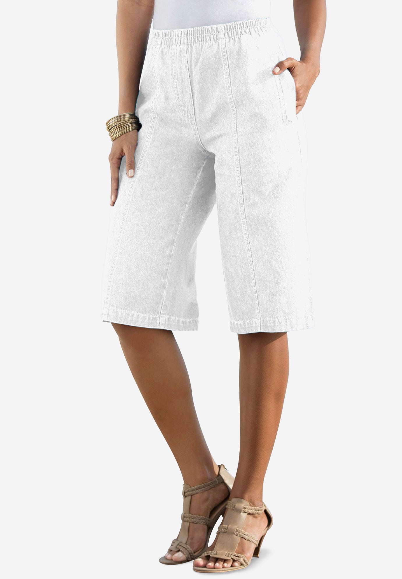 Plus Size Women's Plus Size Easy-Wear Bermuda Short by Roaman's in White Denim (Size 34 W) Shorts