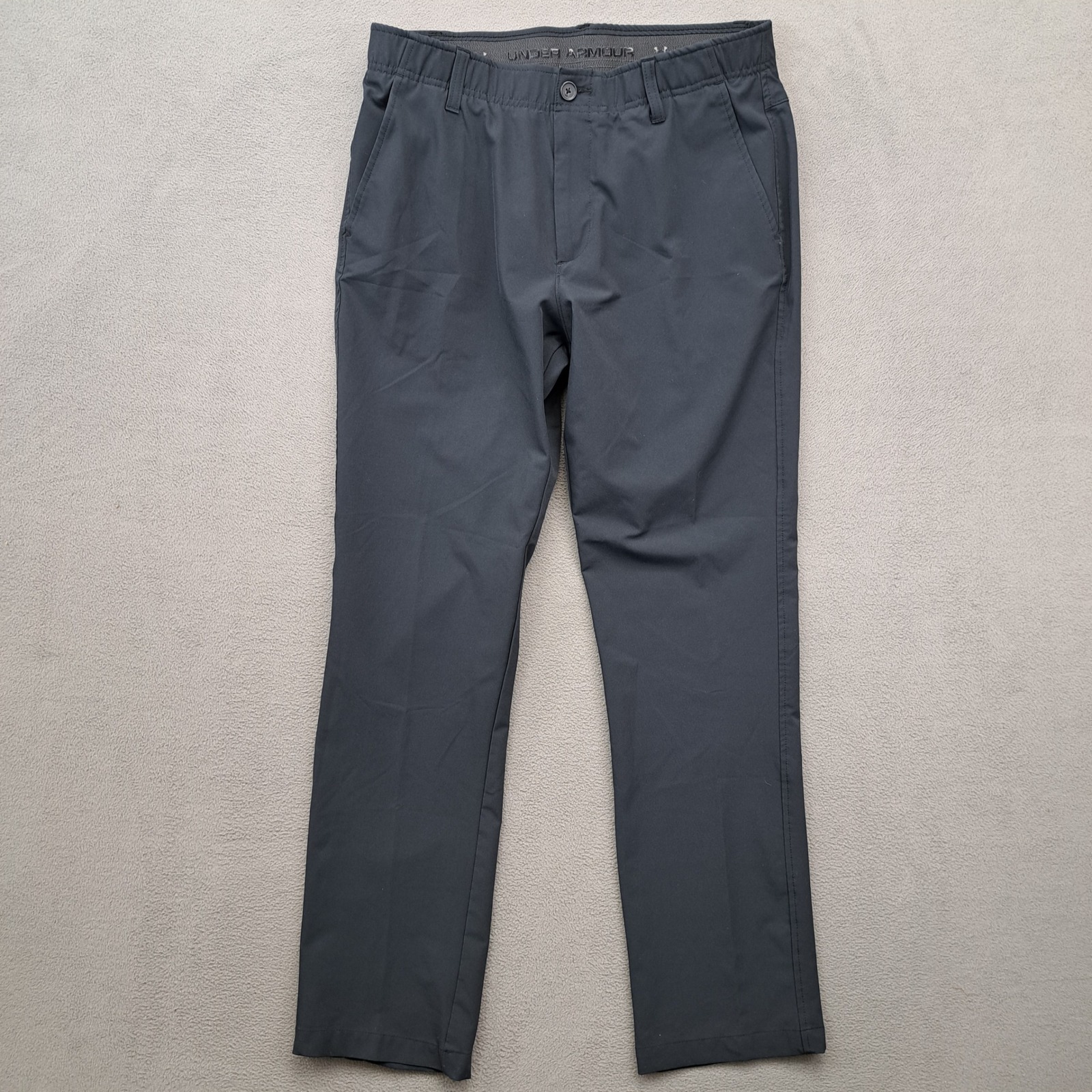 Under Armour Pants | Under Armour Men 34x32 Golf Pants Gray Flat Front Straight Fit Embroidered Logo | Color: Gray | Size: 34